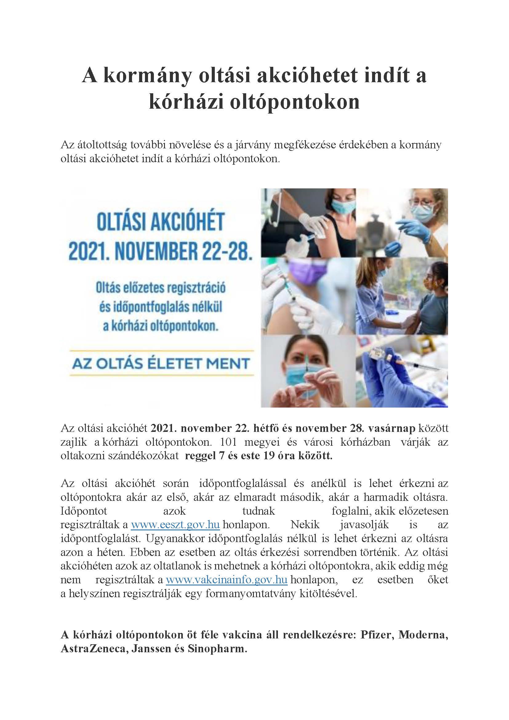 A kormány oltási akcióhetet indít